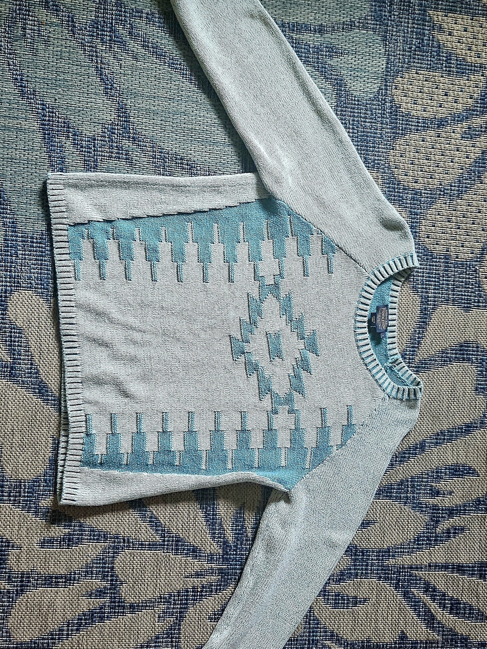Pendleton Teal and Cream Women's Crewneck Sweater - Picture 2 of 6